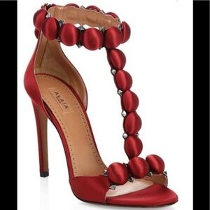 ALAIA Paris Bombé Rouge Pompei Satin Sandal Sz 6.5